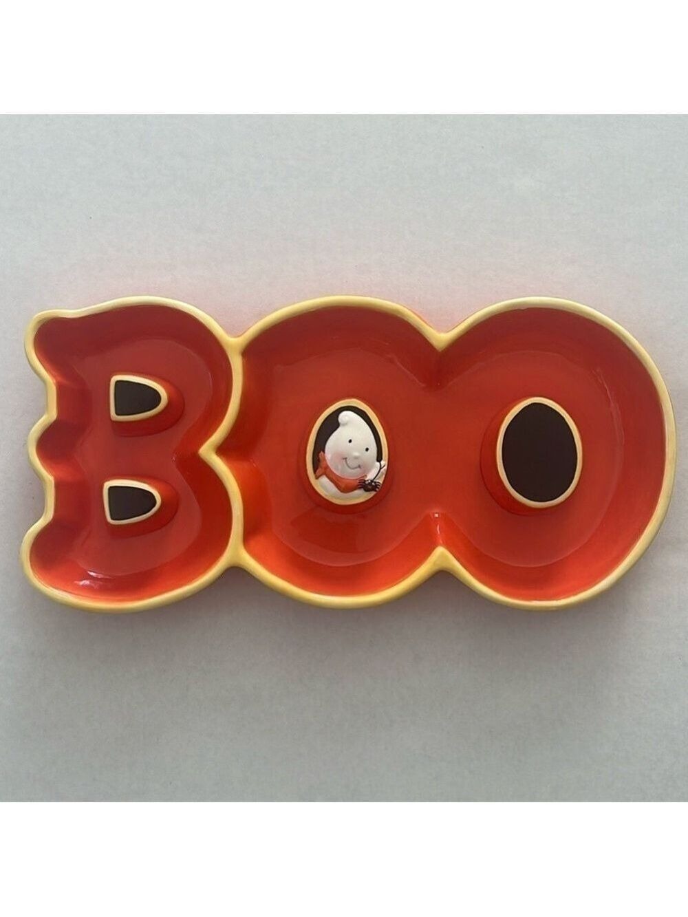 Hallmark BOO Halloween Ghost Trick-Or-Treat Candy Dish Tray Orange Porcelain - Picture 9 of 9